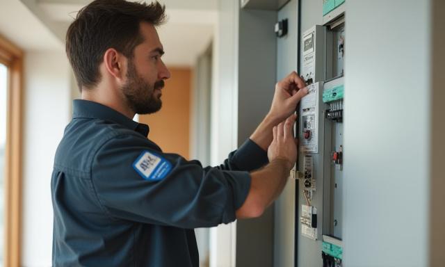 فني كهرباء يعمل في منزل حديث